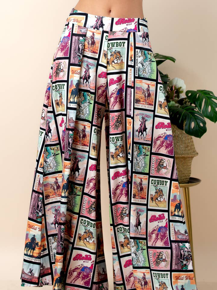 P919-6305-Karen Rodeo Wild Mesh Print Wide Leg Pants for wholesale by Nylon Apparel