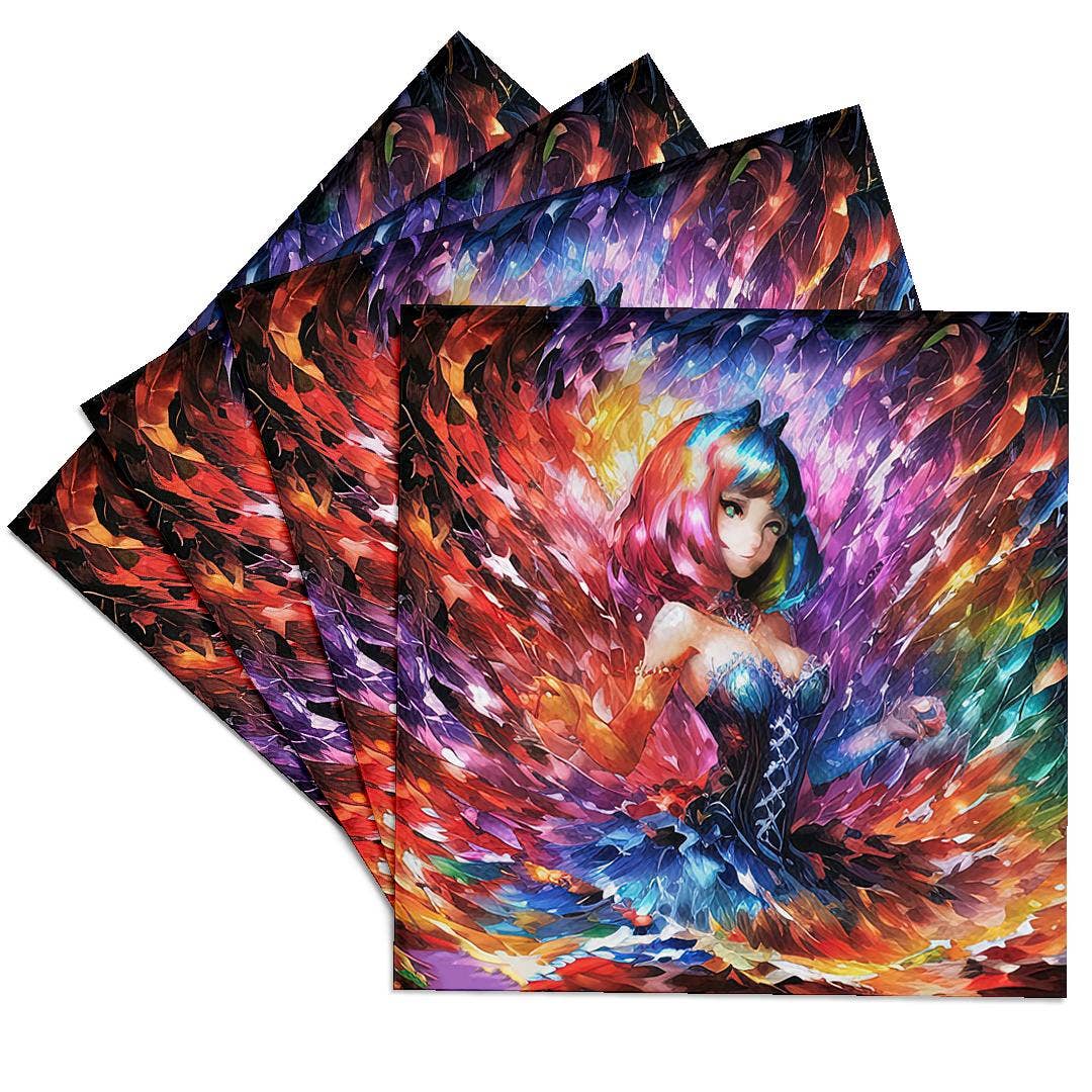 3dRose - Wholesale Coasters - 3dRose, Cat Woman. Cute cat girl in the vortex of colors. Funny awesome gift, Coaster0