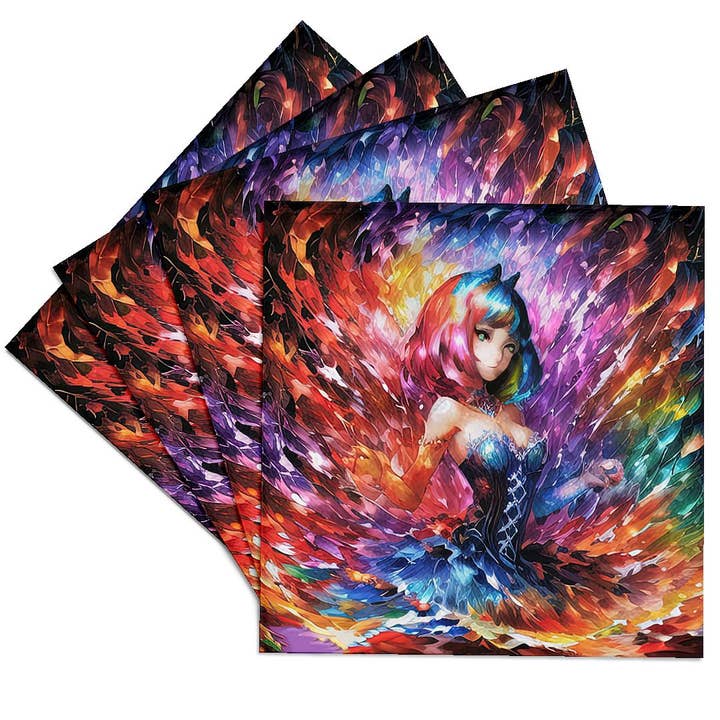 3dRose - Wholesale Coasters - 3dRose, Cat Woman. Cute cat girl in the vortex of colors. Funny awesome gift, Coaster