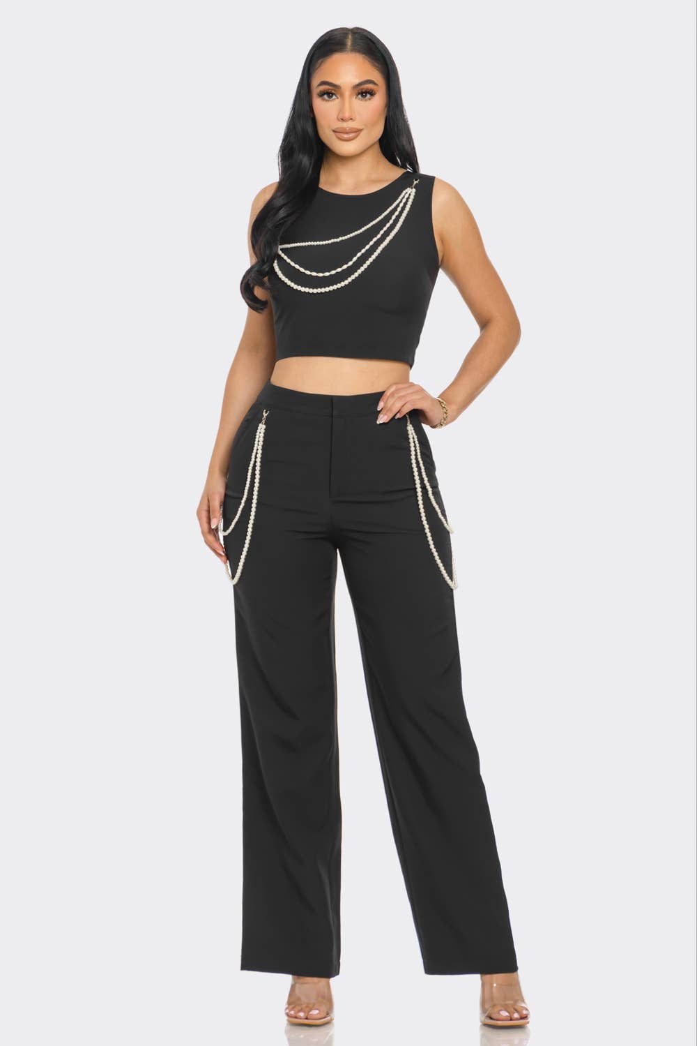 CAPSULLE - Wholesale Top & Pant Set (NOT Loungewear) - Women's - Pearly Chain Sleeveless Set5