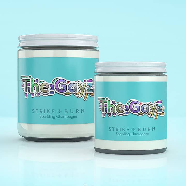 The Gayz Candle - LGBTQ Pride Gift - Sparkling Champagne for wholesale by Strike and Burn Candles & Gifts