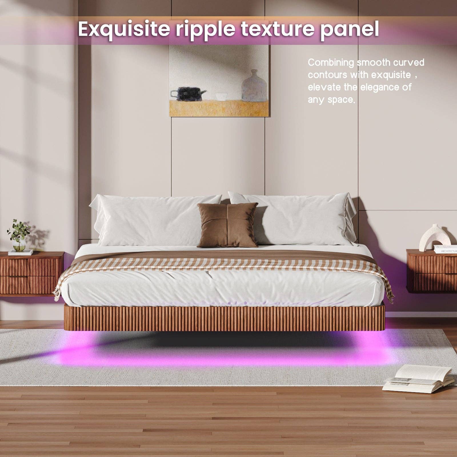39F Inc. - Wholesale Bed - Floating Bed Frame with LED Lights  2 Sizes and 2 colors3