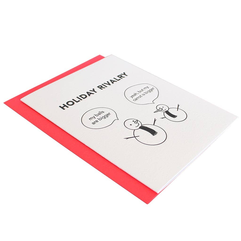 Chez Gagné – Großhandel Weihnachtskarte – Schneemann-Feiertagsrivalität - Kugeln sind größer/Meine Karotte ist größer - Lustige Feiertagskarten5