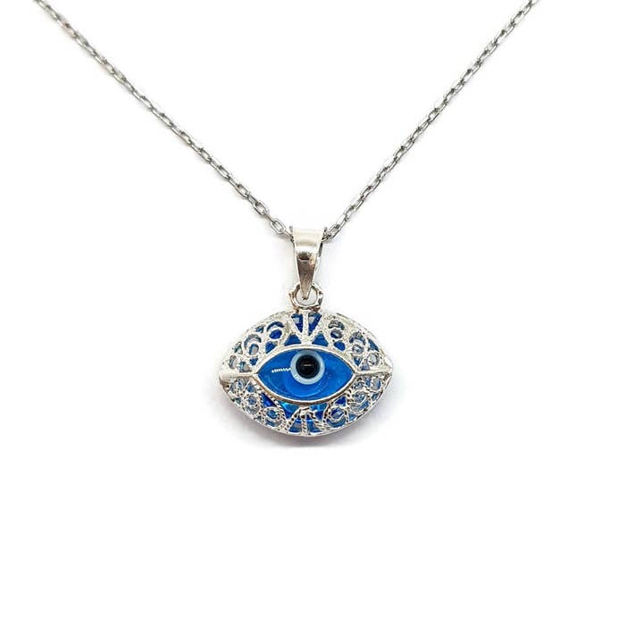 MYSTIC JEWELS - Wholesale Pendant/Charm Necklace - Glass Evil Eye and 925 Sterling Silver Necklace - Turkish