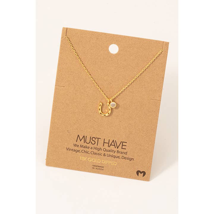 Fame Accessories - Wholesale Pendant/Charm Necklace - Gold Dipped Horse Shoe And Cz Charm Necklace