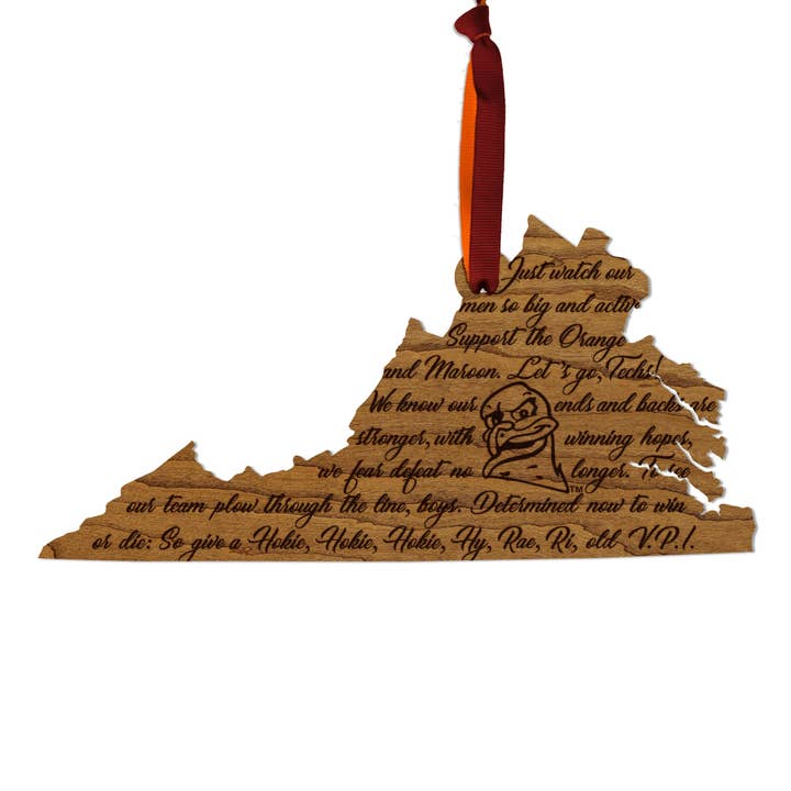 LazerEdge - Wholesale Ornament - Virginia Tech Fight Song on State Ornament – Crafted from Cherry and Maple Wood – Virginia Tech Hokies3