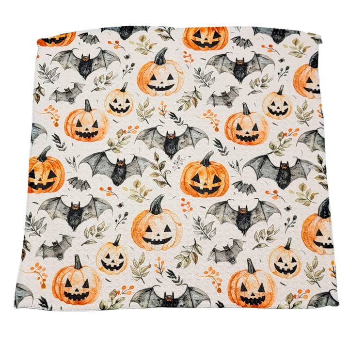 Halloween Bat and Pumpkin Driftless Waffle Washcloths for wholesale by Driftless Studios