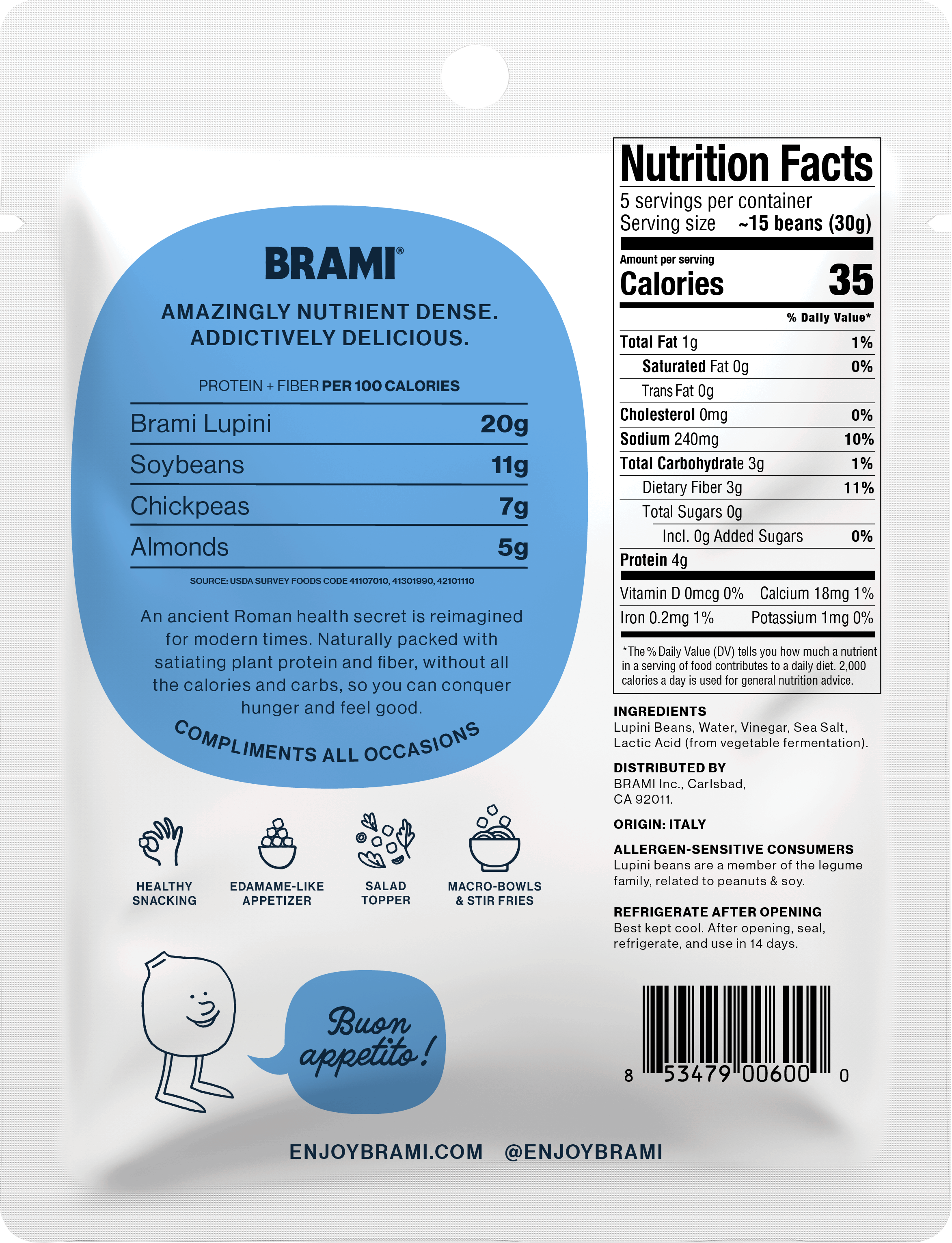 Brami - Wholesale Puffed Snack - Italian Snacking Lupini Beans - Sardinian Sea Salt (150g)1