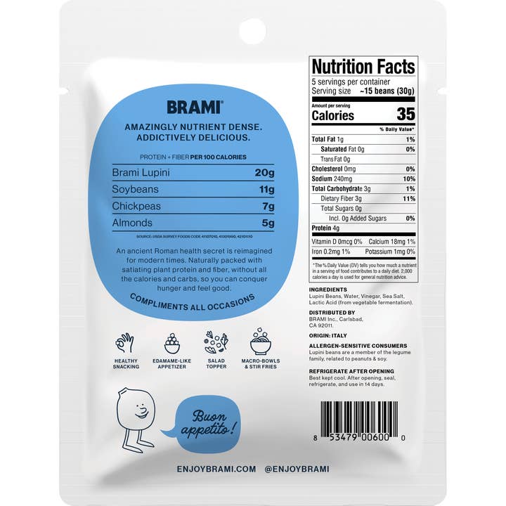 Brami - Wholesale Puffed Snack - Italian Snacking Lupini Beans - Sardinian Sea Salt (150g)1