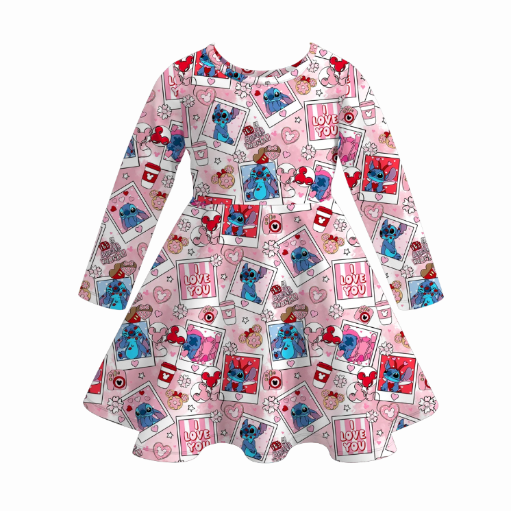 Auraquise - Wholesale Dress - Kids - 2026 Valentine's Day Spring Bow Heart Print Girls Twirl Dress3