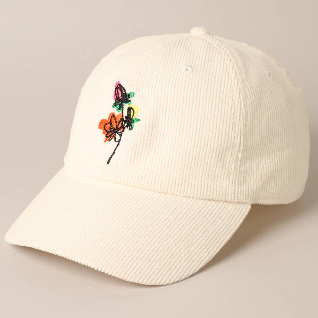 Fashion City - Wholesale Baseball Cap - Women's - Watercolor Flower Embroidered Corduroy Cap12