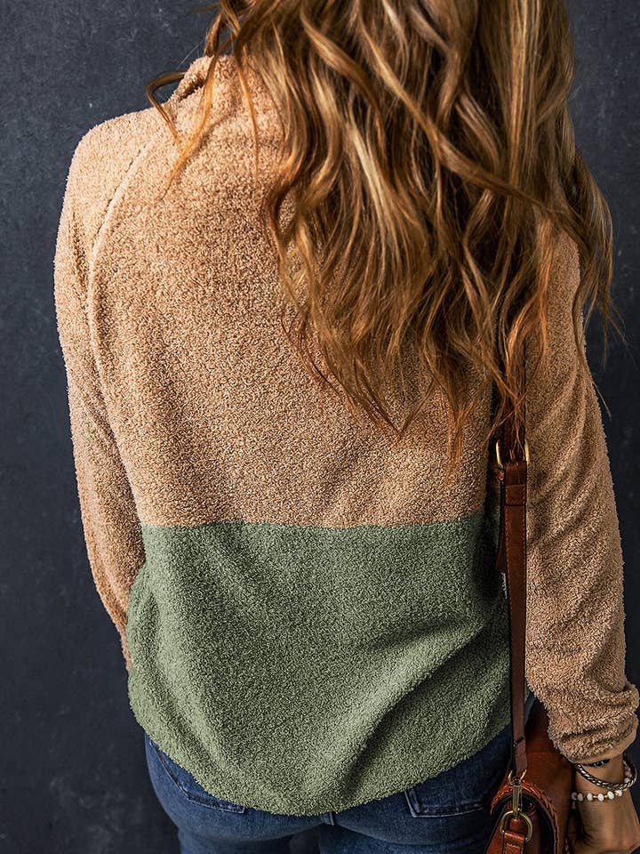 Smoke Gray Melissa Two Tones Color Block Half Zip Fleece Sweatshirt for wholesale on Faire1