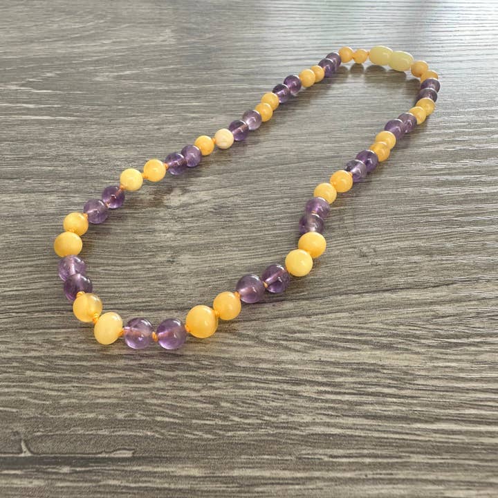 Polished Milk Amethyst Baltic Amber Necklace - Limited Edition for wholesale by Baltic Essentials