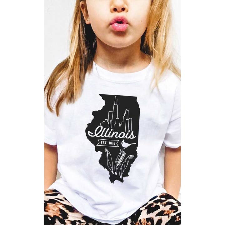 Camiseta estampada para niños Illinois State Outline para venta al por mayor de Kids By Kissed Apparel