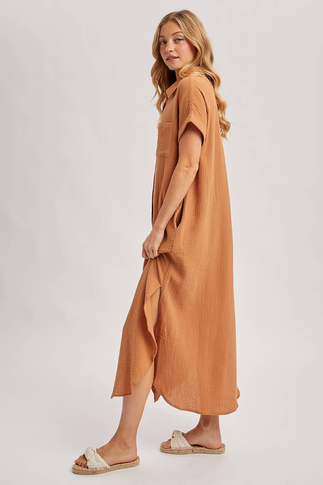 Bluivy - Wholesale Dress - Women's - BUTTON UP MAXI SHIRT DRESS WITH POCKET54