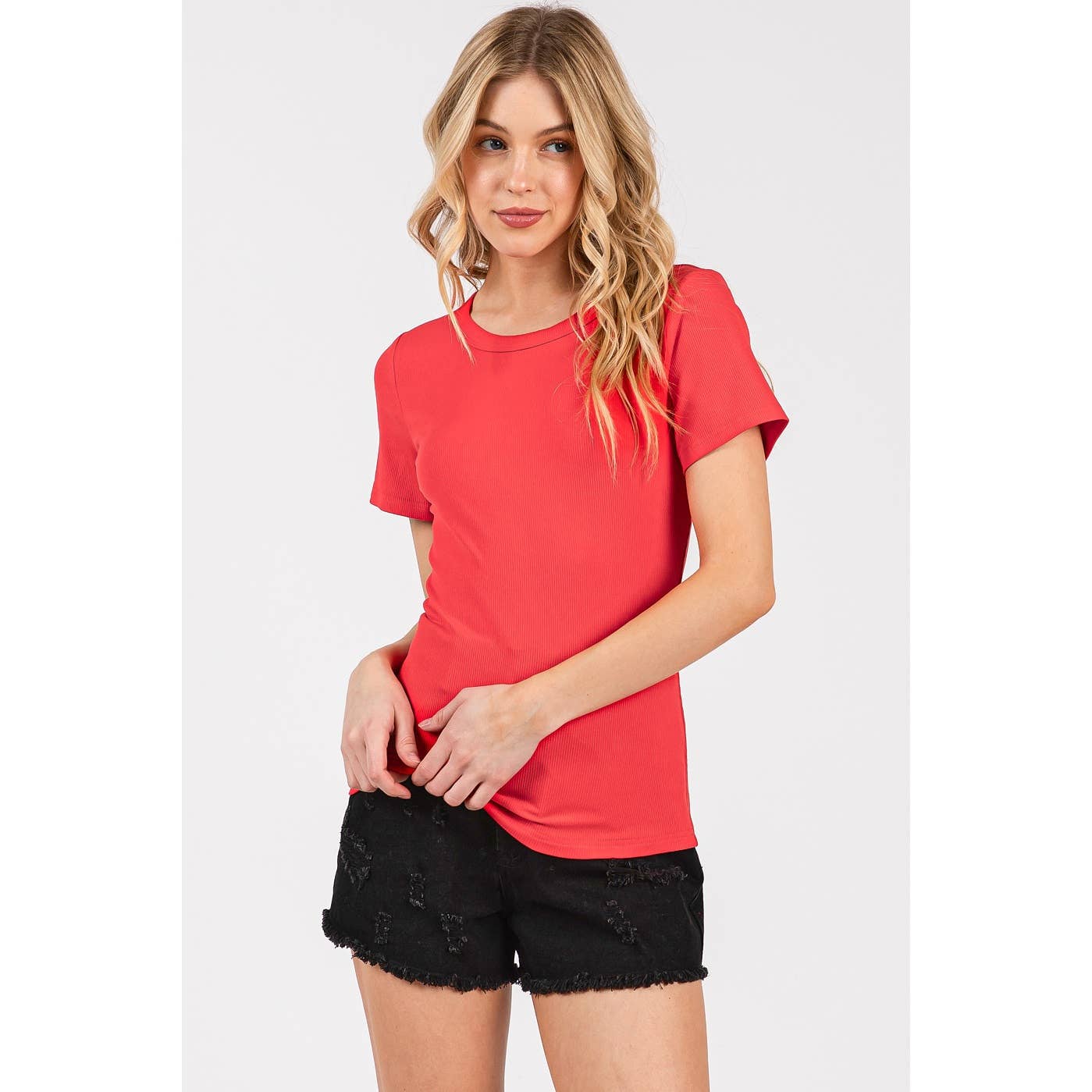 mittoshop – wholesale Knit top – Women's – RIBBED ROUND NECK SHORT SLEEVE BASIC CLASSIC TEE1