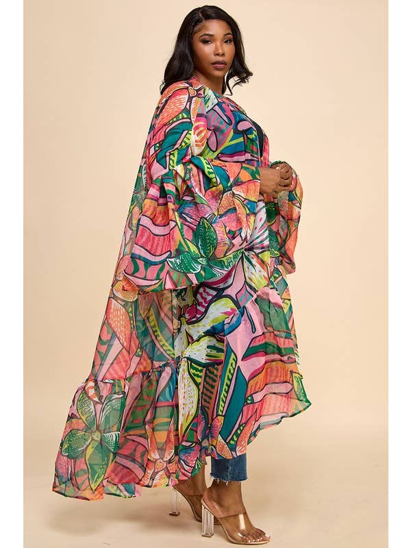 Namatt Design - Wholesale Kimono - Women's - Plus Ruffle Long Sleeve Kimono Cardigan