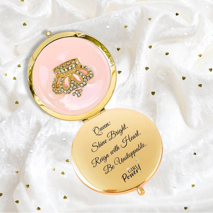 Girl Power 24/7 - Wholesale Compact Mirror - Queen’s Heart Compact Mirror – Blush Pink & Gold2