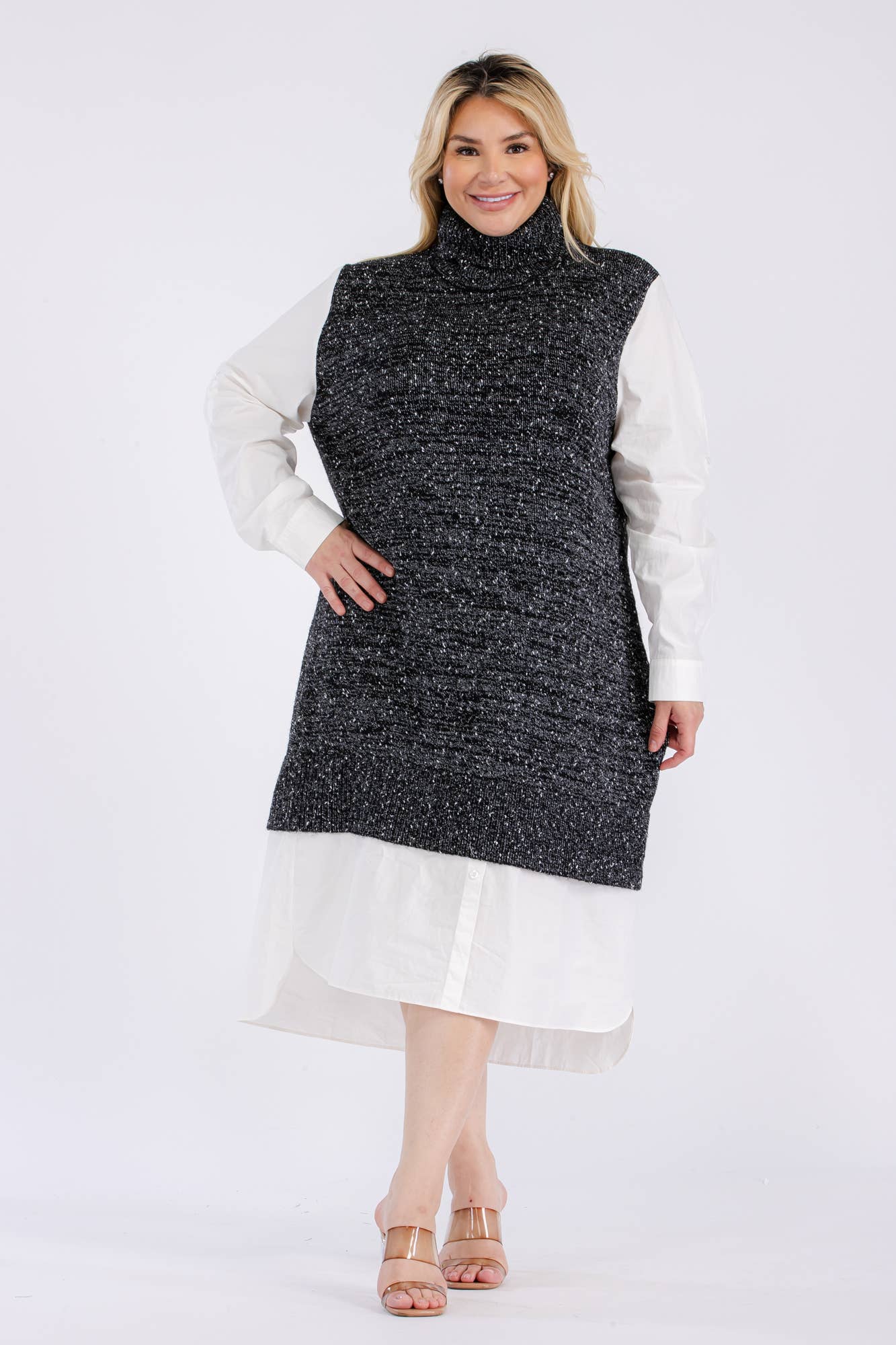 Celeste Clothing – Großhandel Kleid – Damen – ROLLKRAGEN-MIDIKLEID IN ÜBERGRÖSSE UND MISSY -CI-100834