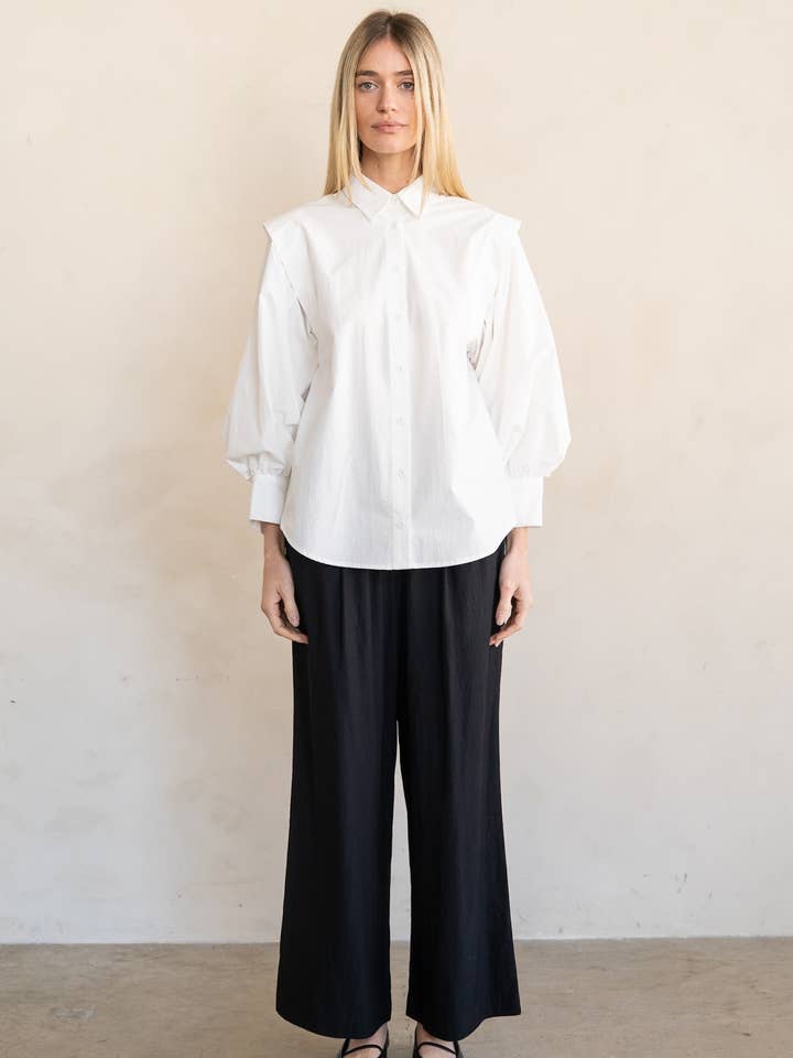 PLEAT SHOULDER BALLOON SLEEVE BLOUSE for wholesale by ELLE GREY