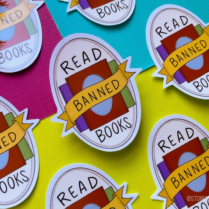 Banned Books Vinyl Sticker for wholesale by Stone Donut Design, LLC