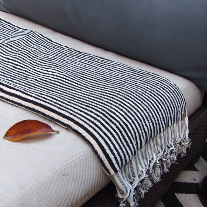 Black Striped Beach Bath Towel - Turkish Cotton for wholesale by Citizens Of The Beach