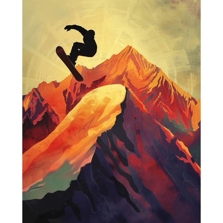 Mowbi – wholesale Art print – Impressionist Snowboarder – 8″x10″ Wall Art Print – Mowbi’s Ski & Snowboard Collection