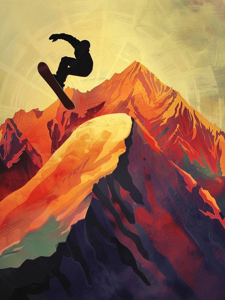 Impressionist Snowboarder - Stampa murale 8″x10″ - Collezione di sci e snowboard di Mowbi per la vendita all'ingrosso da parte di Mowbi