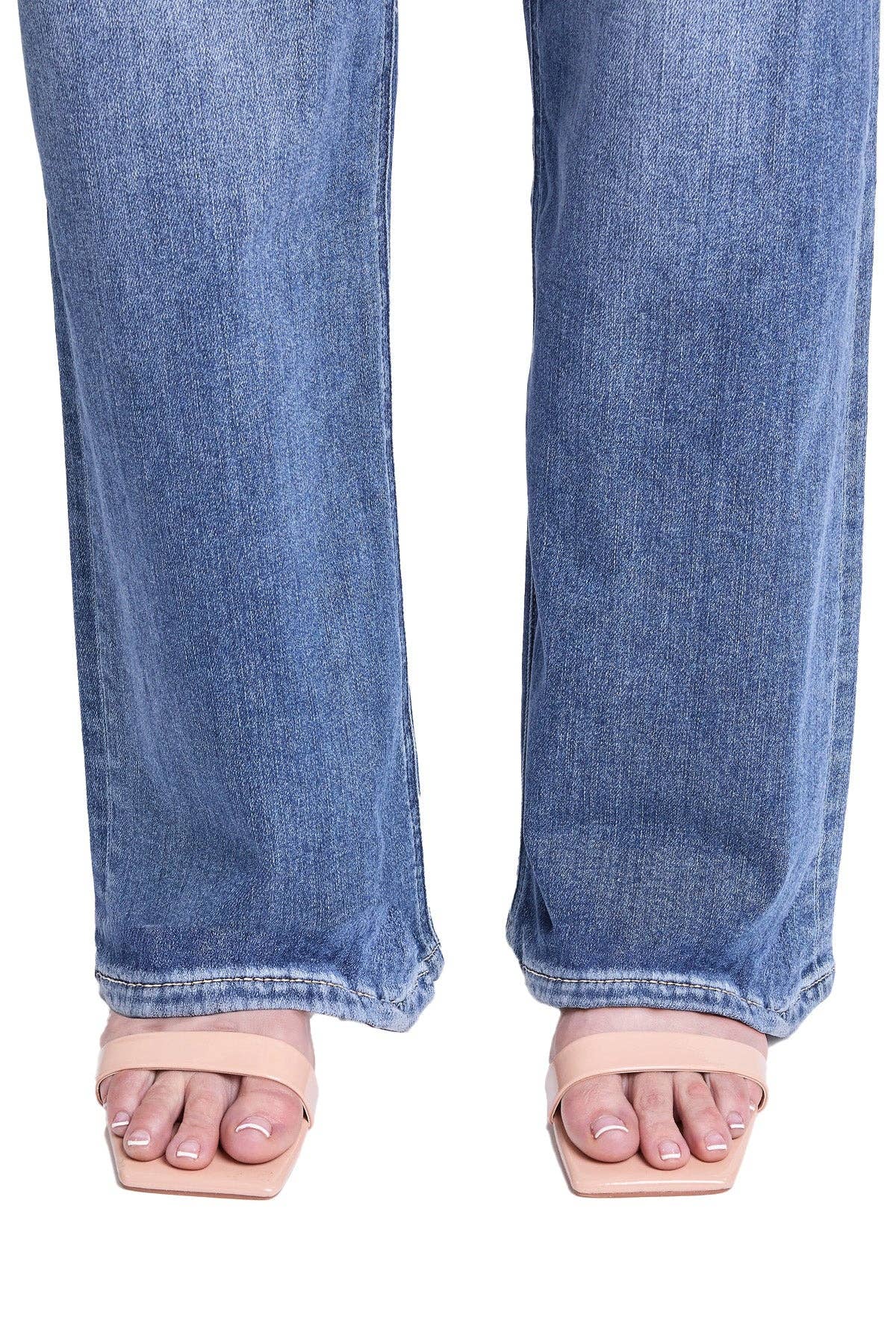 Ripped Medium Wash Jean large taille haute déchiré Hailey en vente sur Faire5