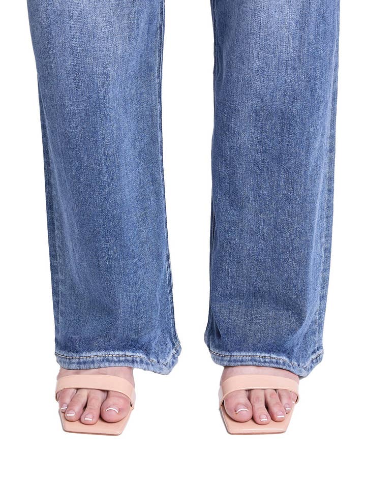 Ripped Medium Wash Jean large taille haute déchiré Hailey en vente sur Faire5