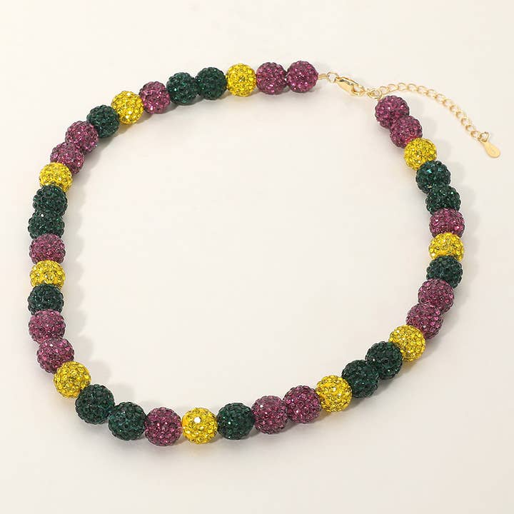 Mardi Gras Shamballa Ball Beaded Necklace for wholesale by Sensibling Corp.