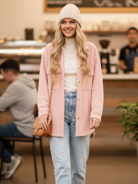 Veste-chemise surdimensionnée en maille gaufrée douillette 10 pour la vente par TIMING