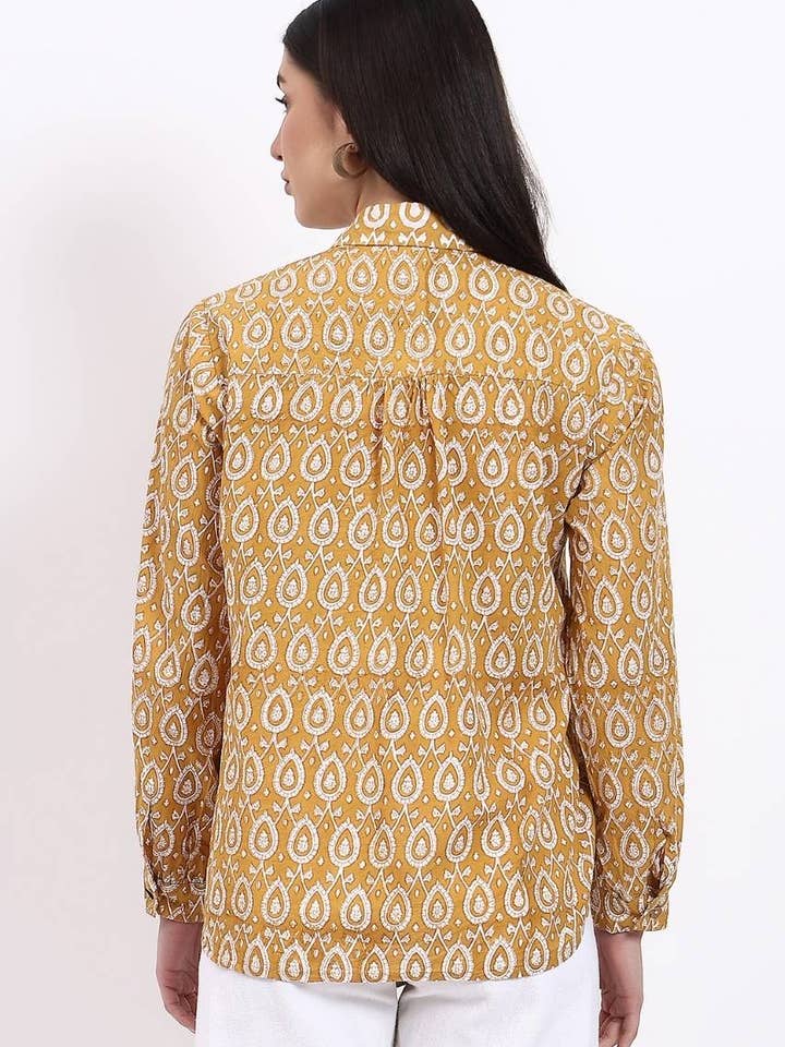 Hi Handmade - Wholesale Button Down Shirt - Women's - Panel Shirt - Mustard