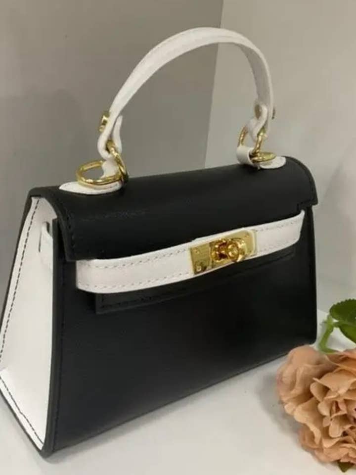 Bolso estructurado pequeño de cuero italiano en blanco y negro MELBBW para venta al por mayor de JIJOU CAPRI