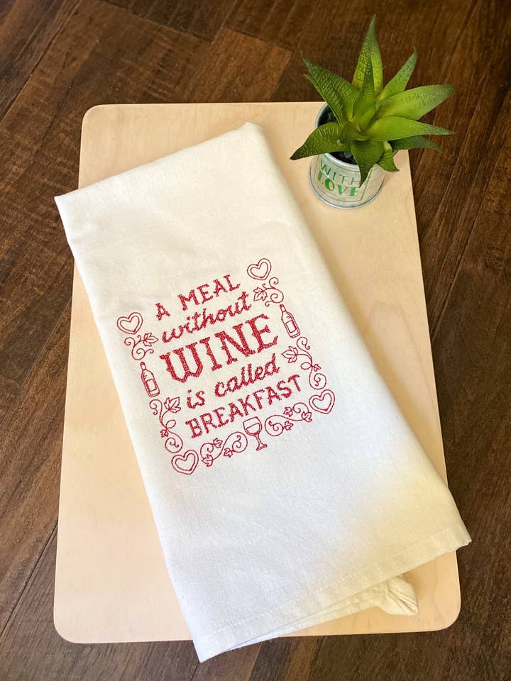 Meal Without Wine Tea Towel, Funny Kitchen Towel, Gift For Hostess, Gift For Sister, Sister-in-law Gift, Wedding Gift Basket for wholesale by Linkster Love