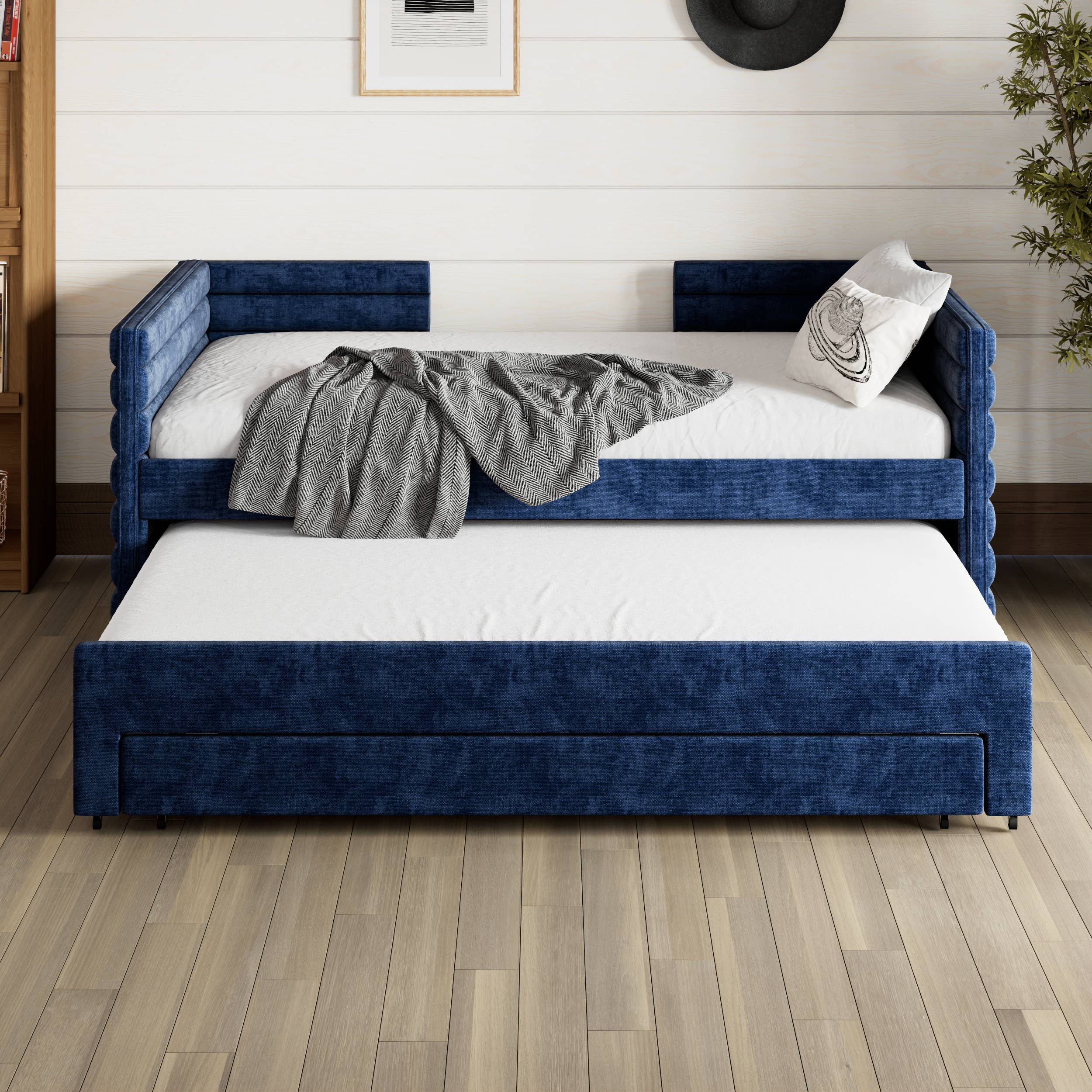 HOMYCASA DESIGN INC - Wholesale Bed - Twin Size Upholstered Daybed with Trundle &3 Storage Drawers2
