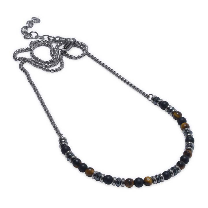 T/E & Onyx-Perlen-Halskette für den Großhandel von Midhaven Ltd - Tribal Steel