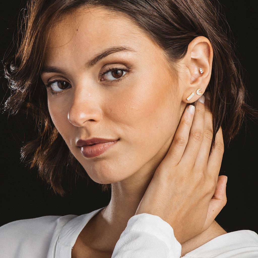 Itemporality - Wholesale Stud/Post Earrings - Moon Gold Plated Silver Earrings with Zirconias3