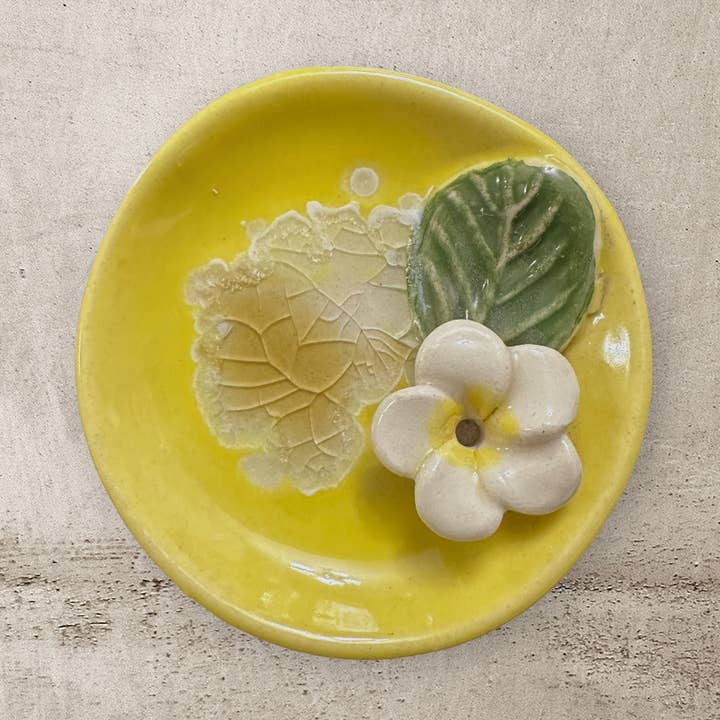 Yellow Ceramic Incense Holder Flower for wholesale by Music Frog Co