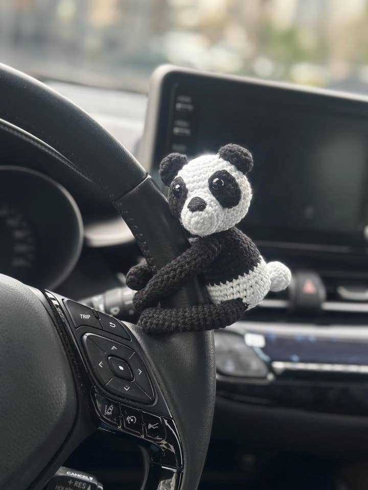 Amigurumi Frog Steering Wheel & Panda Gear Shift Cover #2 for wholesale by Honey Art and Nature