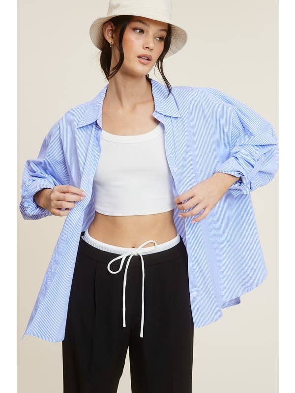 Mimosa - Wholesale Button Down Shirt - Women's - Oversized Striped Long Sleeve Button Down Shirt