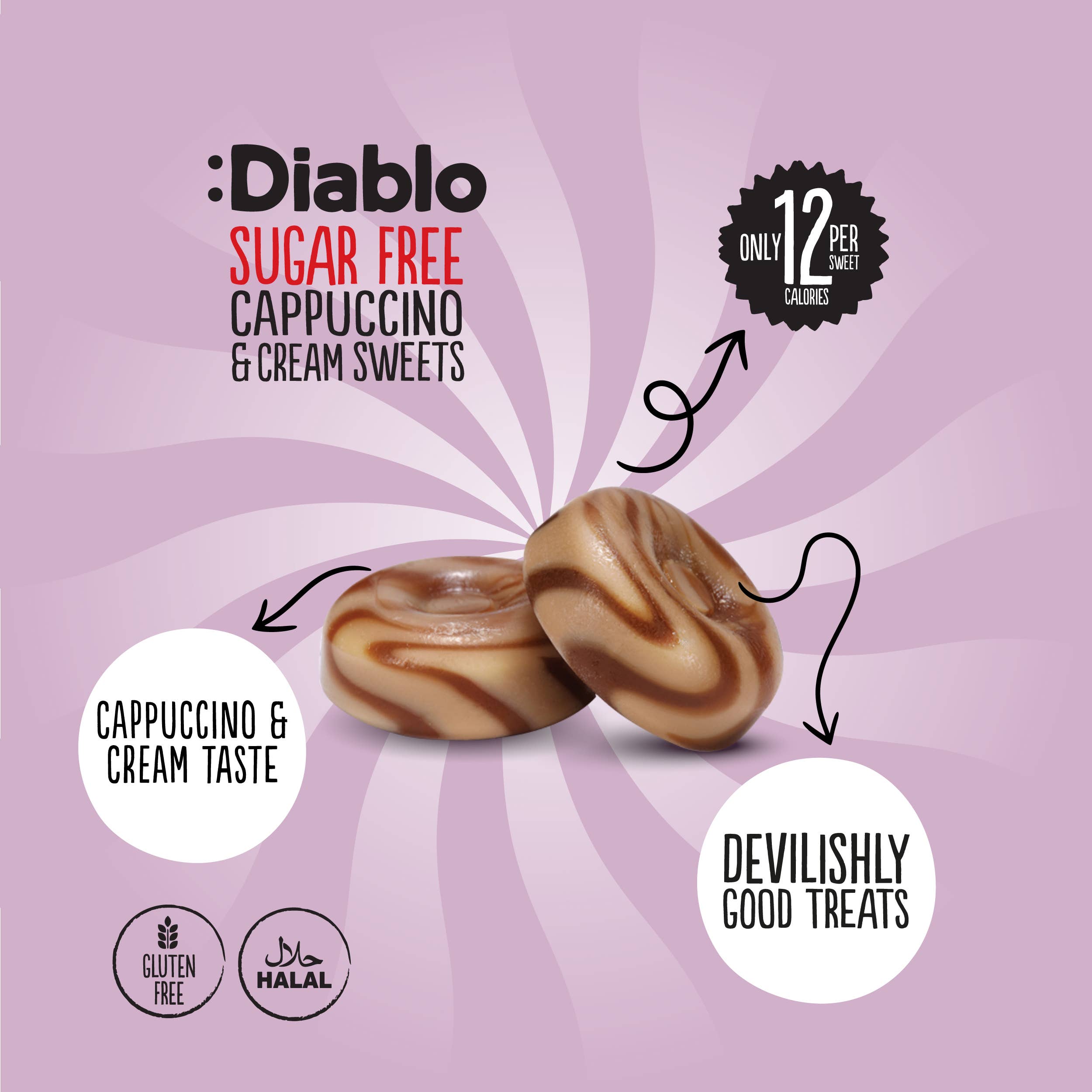 Diablo Sugar Free - Wholesale Hard Candy - :Diablo Cappuccino & Cream Sweets 75g3