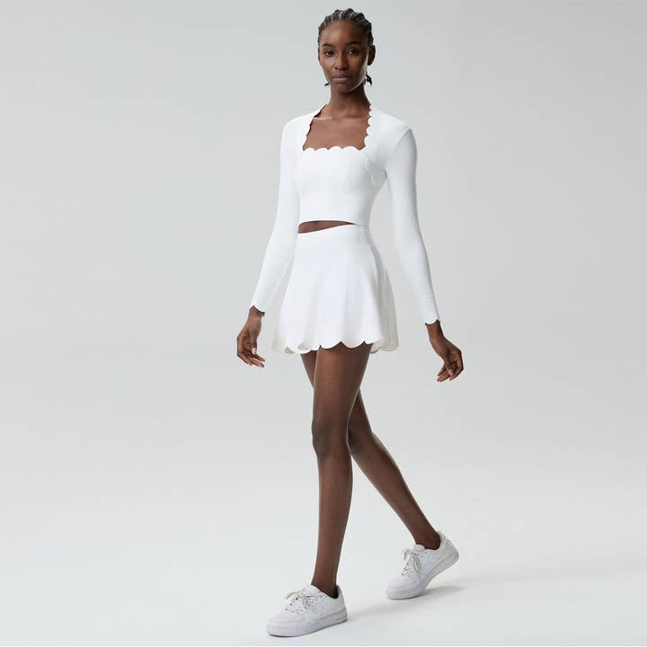 Women's Petal Long Sleeve Crop Top Tennis Skirt 2-Piece Set for wholesale by Sodalemon