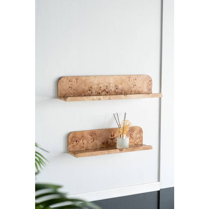 23.6x4.7x4.7" Burl Wood Floating Wall Shelf, Brown for wholesale on Faire