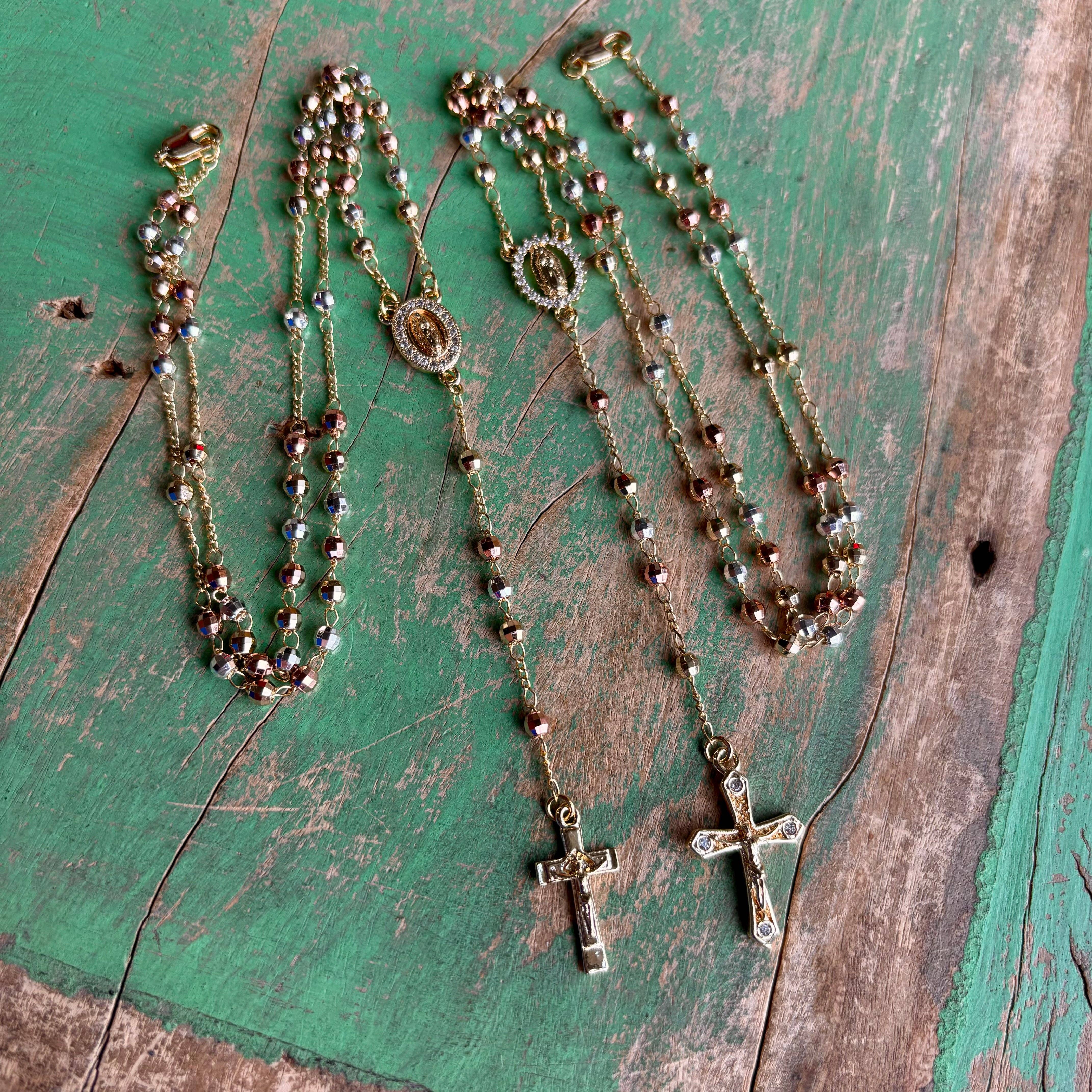 Love and Honor Jesus LLC - Wholesale Prayer Beads Necklace - Tri Color OLG 4MM Rosary Necklace or Bracelet4