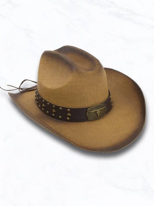Ceinture cloutée avec emblème de taureau et chapeau de cowboy pour la vente par Suzie Q USA
