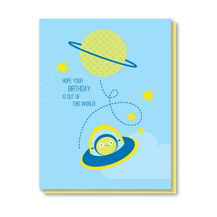 Alien-Geburtstagskarte für den Großhandel von doodle bird design