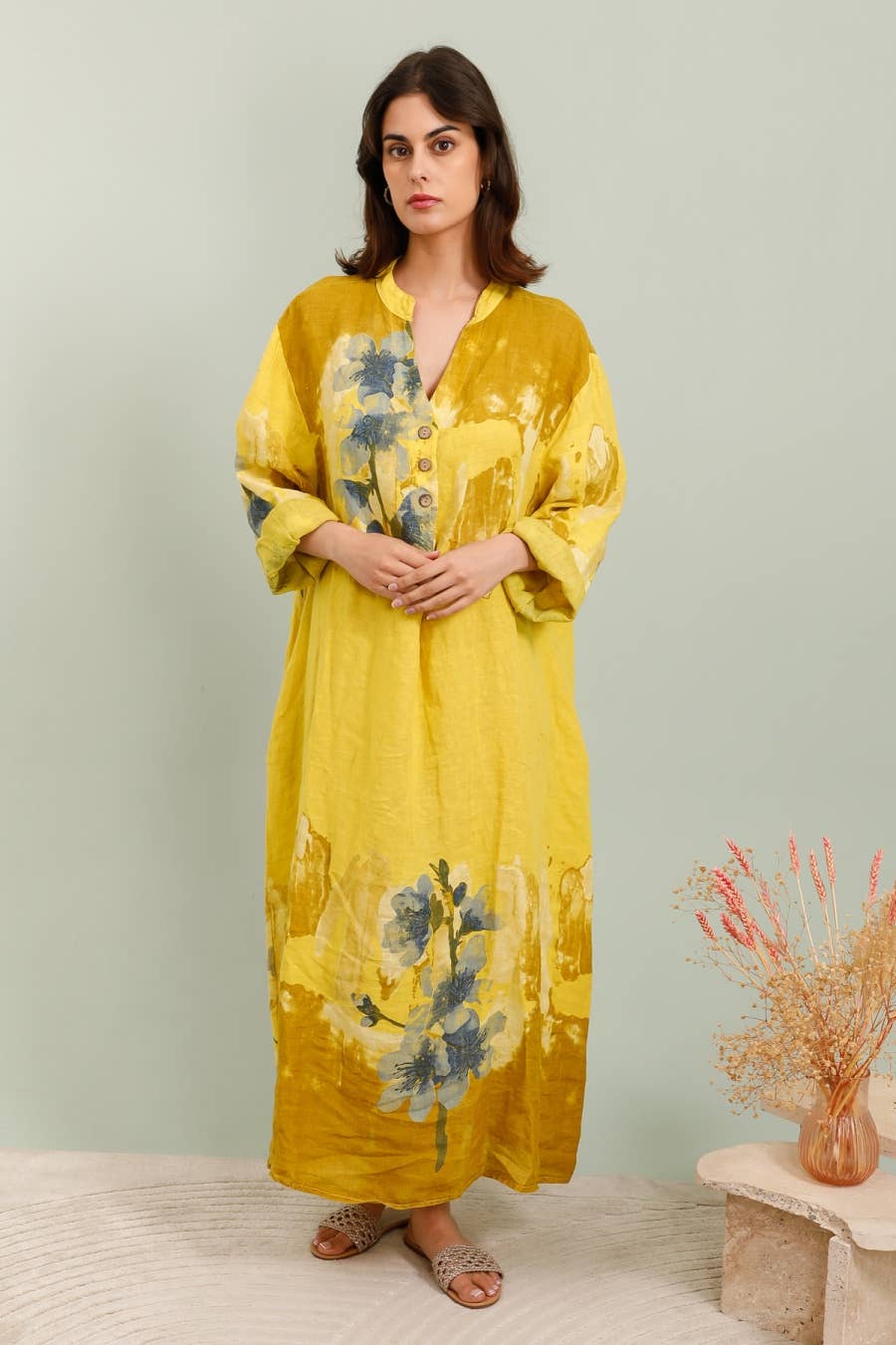 Lea & Luc - Grandes Tailles - Wholesale Dress - Women's - Floral print dress in 100% Linen REF. 722305