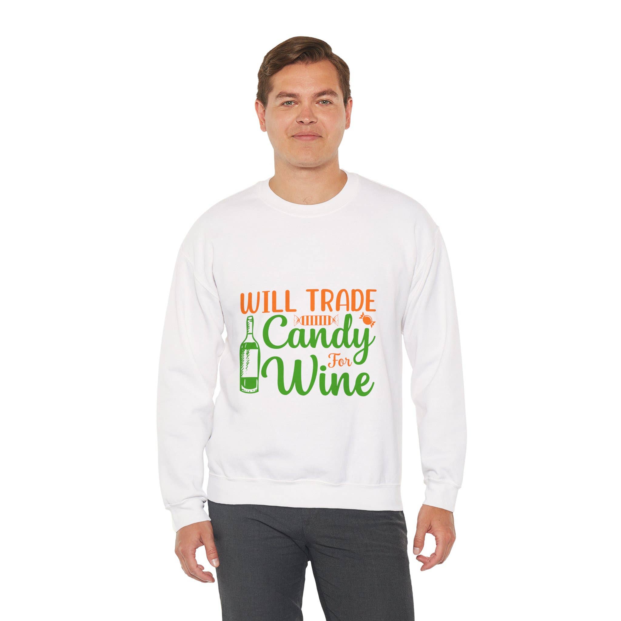 L&L T-Shirt Company - Wholesale Graphic Sweatshirt - Unisex - Crewneck Sweatshirt - Will Trade Candy for Wine Funny Design5