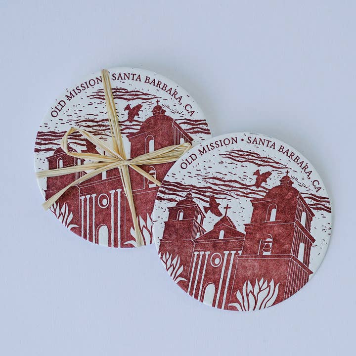 Old Santa Barbara Mission Letterpress Coasters for wholesale by Santa Barbara Company
